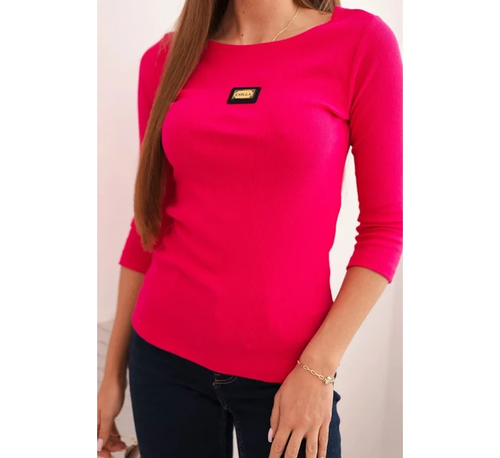 Dámská pruhovaná halenka s 3/4 rukávem a ozdobnou nášivkou fuchsie Dámská pruhovaná halenka s 3/4 rukávem a ozdobnou nášivkou fuchsie