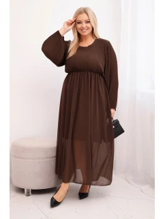 Dámske Plus veľkosť dlhý rukáv skladaný viskózové sukne Brown