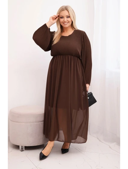Dámske Plus veľkosť dlhý rukáv skladaný viskózové sukne Brown