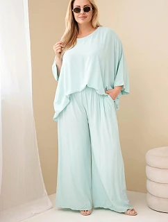 Dámsky set z viskózy v nadmernej veľkosti so širokými nohavicami a blúzkou Mint