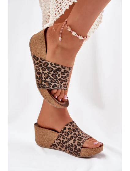 Kožené Dámské Pantofle Na Podpatku Leopardí model 21698620 - Zazoo