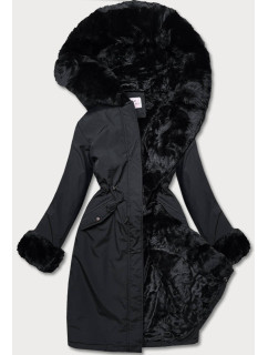 Čierna dámska zimná bunda s kožušinovou podšívkou (W635)