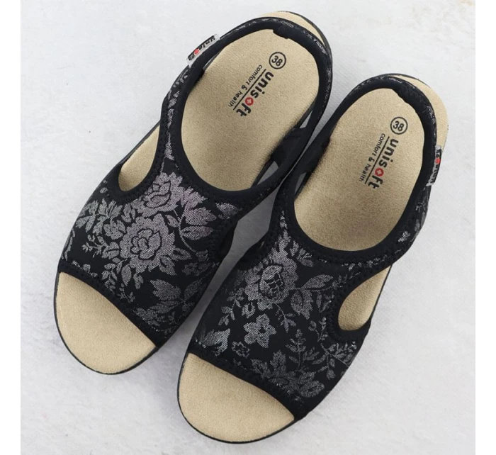 Dámske elastické kvetinové sandále High Seven Black Unisoft 7196