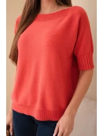 Dámsky viskózový sveter s krátkym rukávom malinová