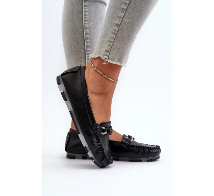 Dámské kožené mokasíny s ozdobou Černé model 21655753 - S.Barski