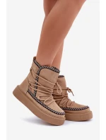 Śniegowce Damskie Z Haftem Na Platformie Brązowe Naleris