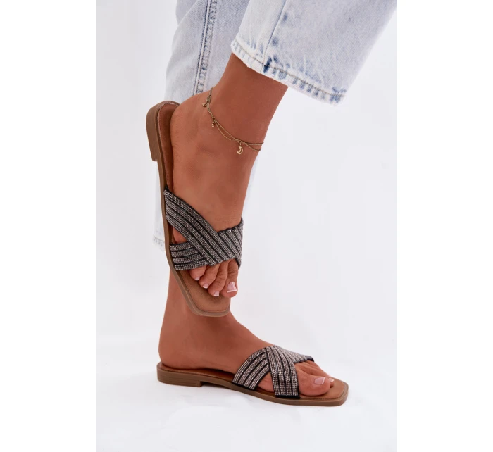 Dámské ploché nazouváky se štrasem Černé Zinnia