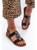 Dámske ploché sandále s ozdobami Sergio Leone Black