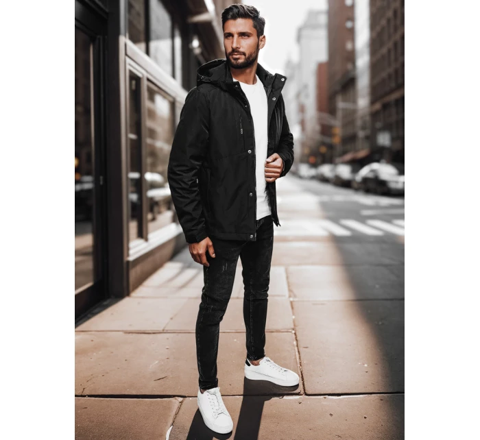 Pánska prechodná bunda s kapucňou čierna FashionStreet TX4997
