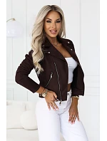 Semišová bunda ve stylu s dlouhými rukávy a zipy – čokoládová model 22297220 - numoco basic Semišová bunda ve stylu s dlouhými rukávy a zipy – čokoládová model 22297220 - numoco basic