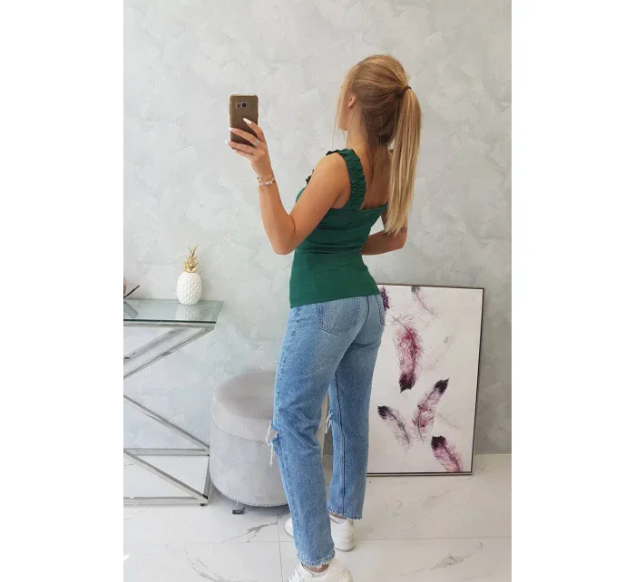 Halenka bez ramínek s volánky zelená Halenka bez ramínek s volánky zelená