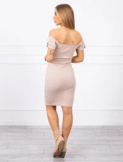 Pruhované nařasené šaty tmavě béžové