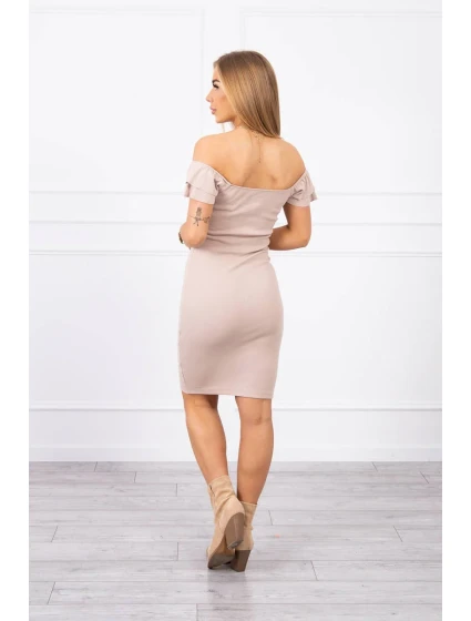 Pruhované nařasené šaty tmavě béžové Pruhované nařasené šaty tmavě béžové