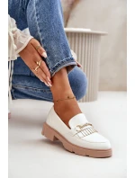 Mokasyny Damskie Z Ozdobą Eko Skórzane Białe Tialorae