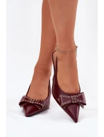 Czółenka Na Szpilce Z Kokardą Bordowe Folesca