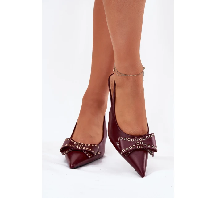 Czółenka Na Szpilce Z Kokardą Bordowe Folesca