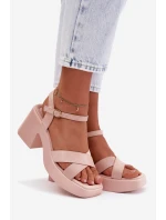 Dámské sandály na masivním podpatku z eko semiše světle růžové model 21998020 - Boto