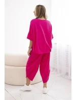 Súprava bavlnená blúzka + nohavice fuchsiová
