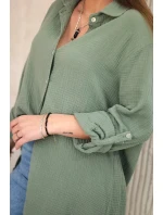 Bavlnená mušelínová košeľa oversize khaki