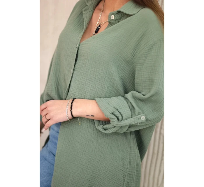 Bavlnená mušelínová košeľa oversize khaki