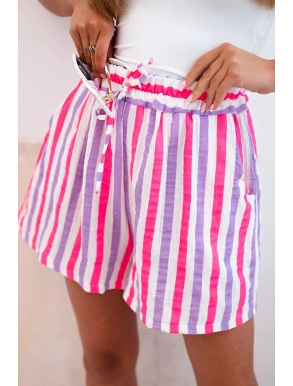 Dámské pruhované bavlněné šortky fialka