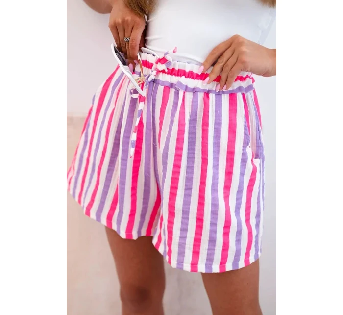 Dámské pruhované bavlněné šortky fialka