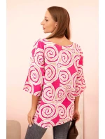 Dámská bavlněná blůza s model 21202205 vzory a ohrnutým rukávem fuchsie - K-Fashion