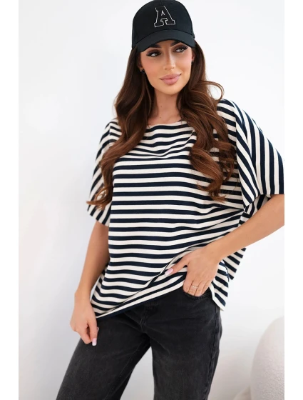 Dámská bavlněná pruhovaná halenka s krátkým rukávem černá