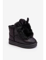 Dziecięce Śniegowce Ocieplane Futerkiem Z Uszkami Czarne Betty Dziecięce Śniegowce Ocieplane Futerkiem Z Uszkami Czarne Betty