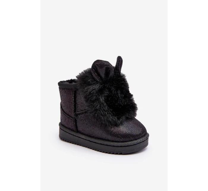 Dziecięce Śniegowce Ocieplane Futerkiem Z Uszkami Czarne Betty Dziecięce Śniegowce Ocieplane Futerkiem Z Uszkami Czarne Betty