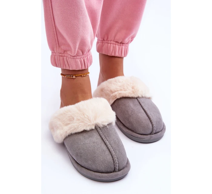 Dámské Pantofle s Kožešinou Šedé model 21563584 - Boto