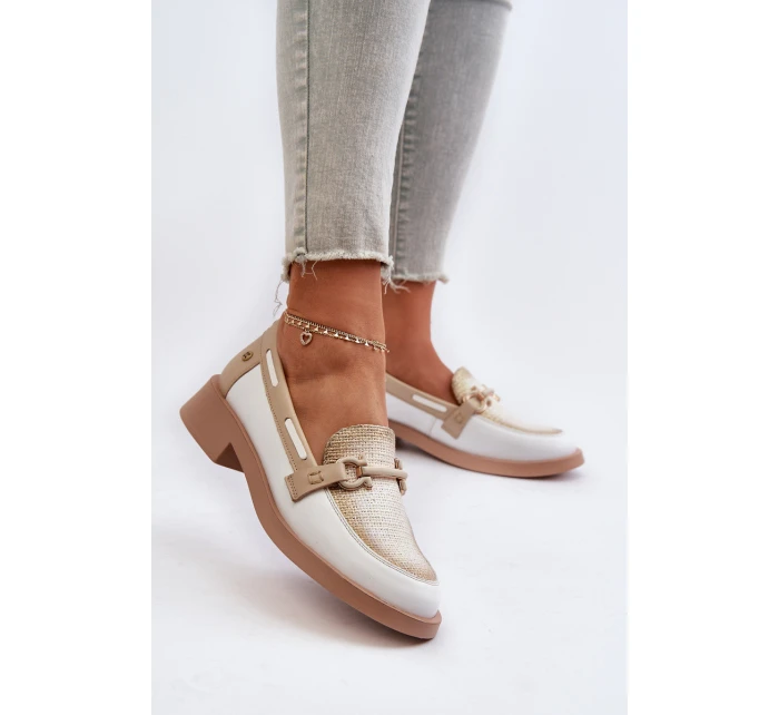 Skórzane Mokasyny Półbuty Damskie Maciejka 06493-11 Biało-Beżowe
