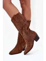 Zamszowe Kozaki Kowbojki Damskie Na Obcasie Camel Karira