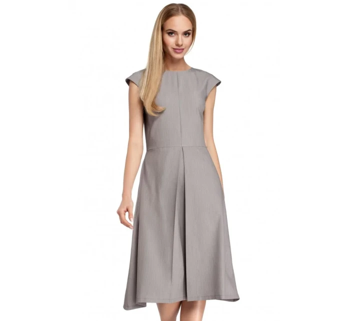 M296 Šaty s obrátenými záhybmi - ecru farba