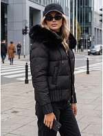 Dámska zimná prešívaná bunda s kožušinou, čierna, FashionStreet TY5828 Dámska zimná prešívaná bunda s kožušinou, čierna, FashionStreet TY5828