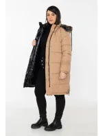 Čierno-béžová hrubšia obojstranná dámska zimná bunda (V767)