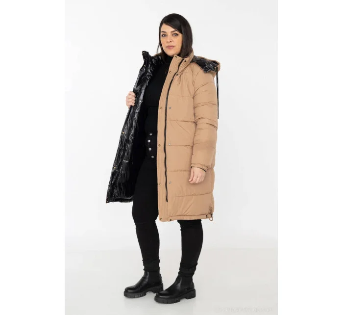 Čierno-béžová hrubšia obojstranná dámska zimná bunda (V767)