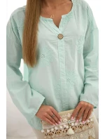 Košeľová blúzka s vyšívaným vzorom mint