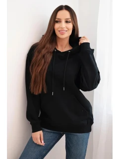 Dámska mikina s kapucňou a klokaním vreckom z bavlny čierna