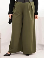 Dámske Plus veľkosť široké nohavice s opaskom Khaki