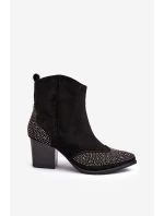 Damskie Zdobione Botki Kowbojki Na Słupku Czarne Eleduana Damskie Zdobione Botki Kowbojki Na Słupku Czarne Eleduana