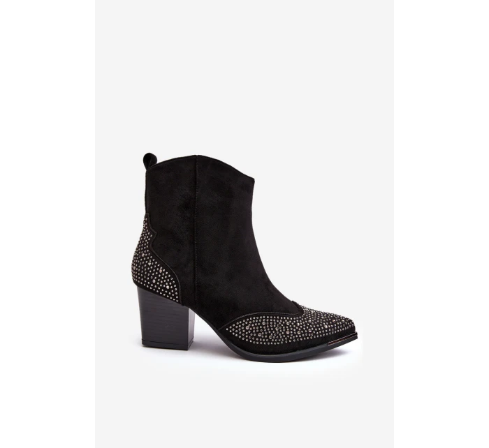 Damskie Zdobione Botki Kowbojki Na Słupku Czarne Eleduana Damskie Zdobione Botki Kowbojki Na Słupku Czarne Eleduana