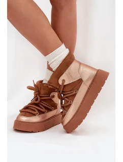 Nízké dámské sněhule s kožíškem a šněrováním Camel model 21705646 - Boto