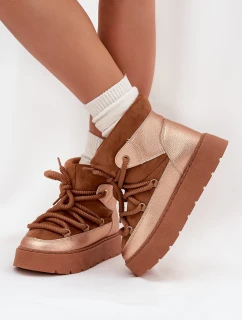 Nízké dámské sněhule s kožíškem a šněrováním Camel model 21705646 - Boto