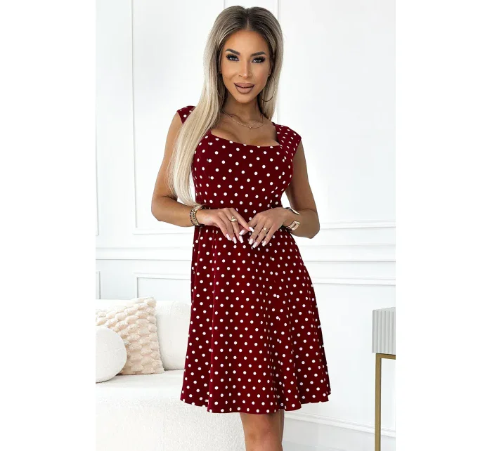 241-3 Bavlnené šaty STELLA s hlbokým výstrihom - Bordeaux s bodkami