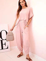 Viskózna blúzka + nohavice tmavá púdrovo ružová