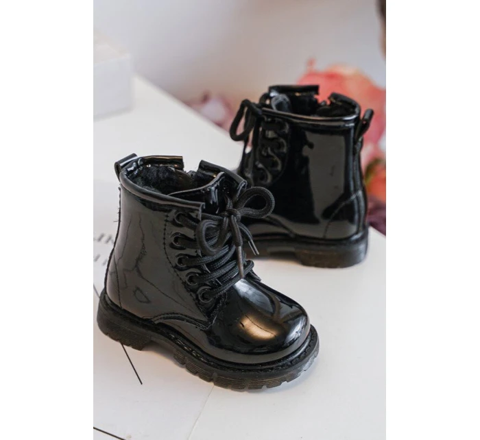 Dziecięce Botki Lakierowane Z Suwakiem Czarne Tibbie