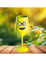 SMAJLÍK S BRÝLEMI - žltý nerozbitný pohár na víno 470 ml