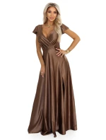 CRYSTAL saténové dlouhé šaty s výstřihem  pěna model 21470381 - numoco