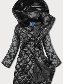 Čierna dámska bunda s kožušinovým golierom (J9-068)